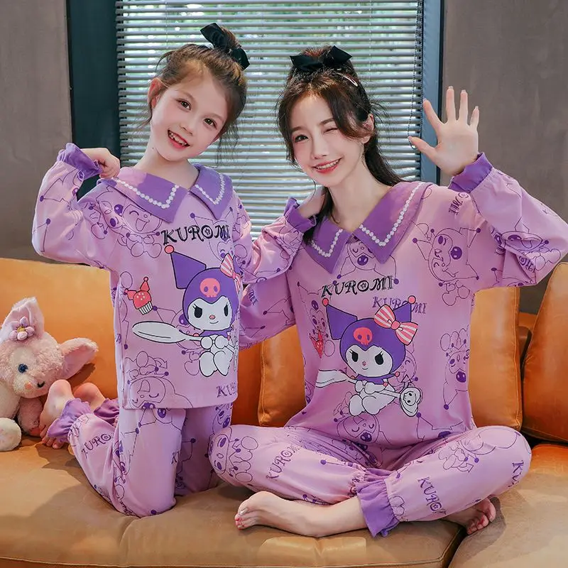 Cartoon Sanrios Women's Pajamas Spring Autumn Anime Melody Cinnamoroll Children's Long Sleeve Set Parent-Child Cute Home Clothes