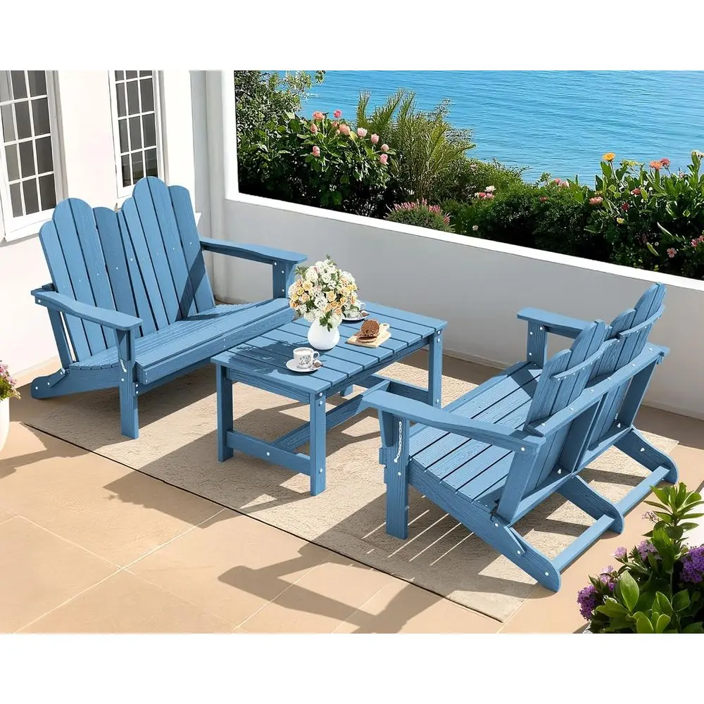 

Navy Blue 3-Piece Patio Adirondack Seating Set with Coffee Table for Outdoor Spaces