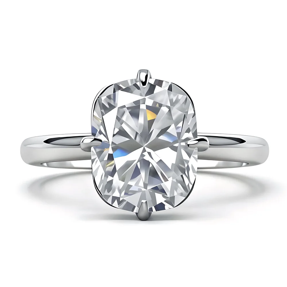 

New 4-carat long pillow-shaped 8x10 moissanite ring, personalized S925 silver-plated platinum diamond ring, advanced sense