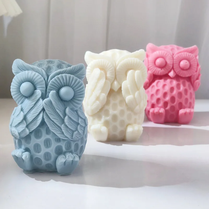 

SZ894 Large 3.85inch Owl Candle Soap Silicone Mold No Listen No Say Don't Look Animal Home Decoration Mould