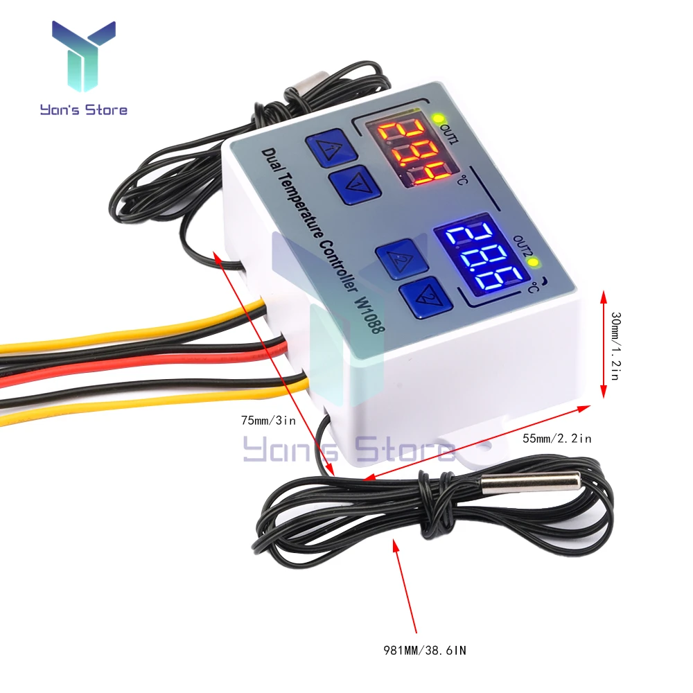 Dual Digital Thermostat Temperature Controller Two Relay Output Thermoregulator for incubator Heating Cooling 220V 12V XK-W1088