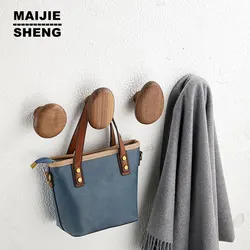 Walnut Wood Wall Mounted Coat Hook Natural Wood Clothes Decorative Key Holder Coat Rack Hat Scarf Handbag Storage Hanger