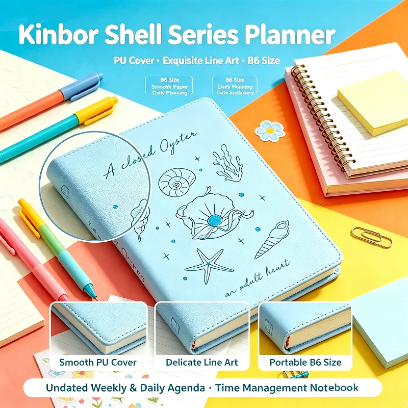 Kinbor B6 Undated Planner Notebook,Embroidery PU Cover,Weekly& Daily Agenda,Portable Time Management Floral Stationery for Girls