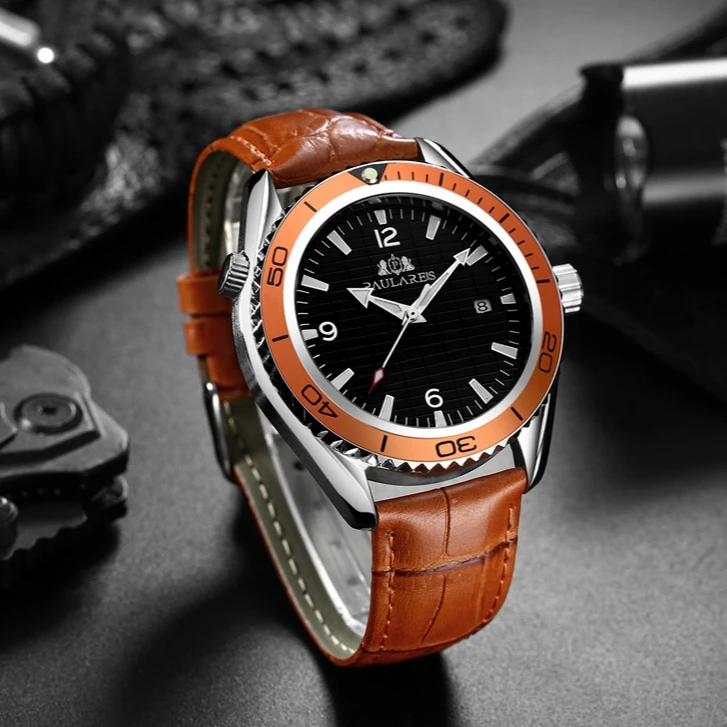 Automatic Mechanical Men Watch 45mm Stainless Steel Strap Orange Black Bezel Date Simple Business Fashion Wristwatches