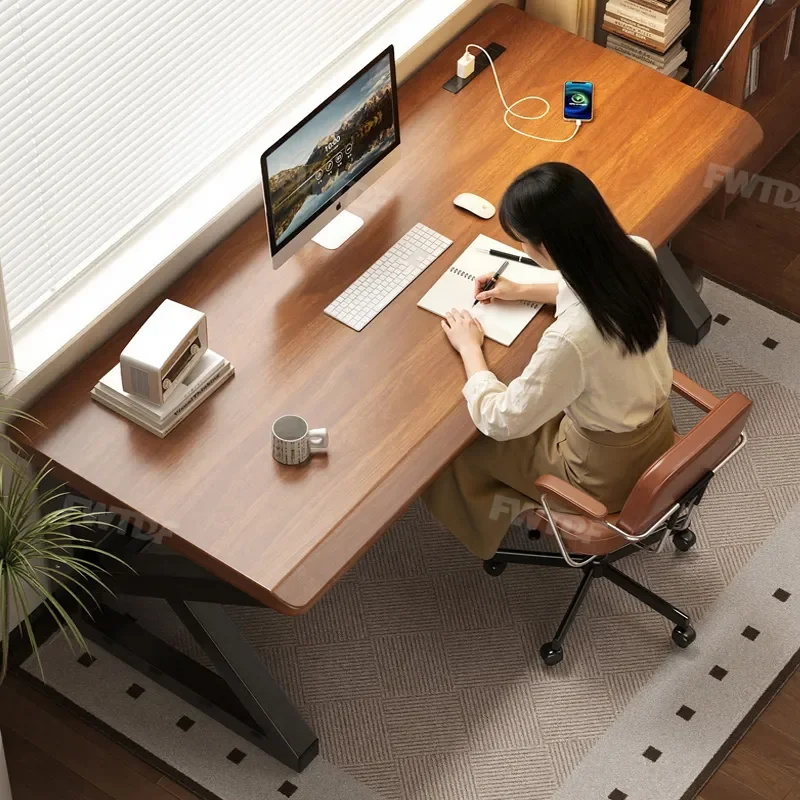 for Pure Solid Wood Desktop Computer Desk Double E-sports Table Home Writing Study Bedroom Workbench