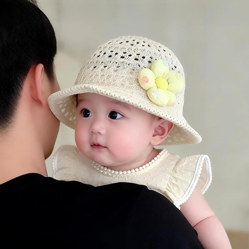 Hot sale Baby Hat Summer Thin Breathable Woven Straw Hat for Girls Sunscreen Cute Cartoon Beach Fisherman Hat