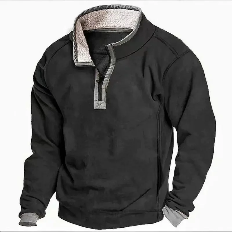 

2026 New Men's Stand-up Collar Coat Leisure Hoodie Front Zipper Wool Lining