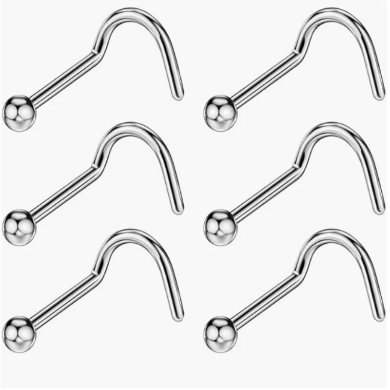 

100PCS Nose Stud Screw Surgical Steel Nose Studs Ring Body Jewelry Piercing Curve Nose Studs Screw On Balls