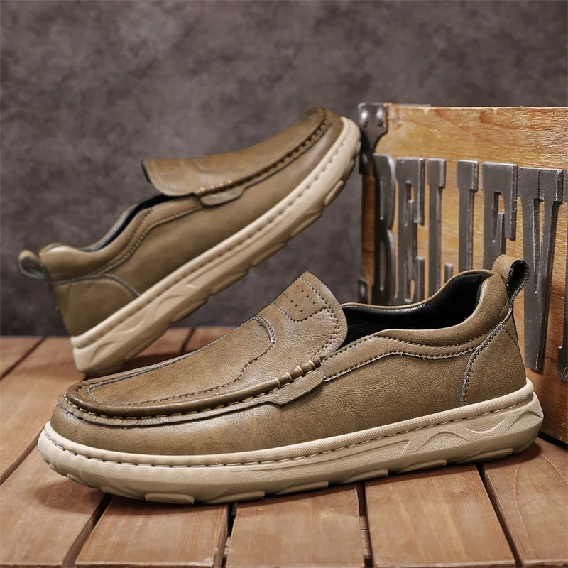 

Мужские повседневные лоферы без шнуровки, элегантный ретро-джентльменский стиль, деловая кожаная обувь больших размеров, роскошная обувь на плоской подошве