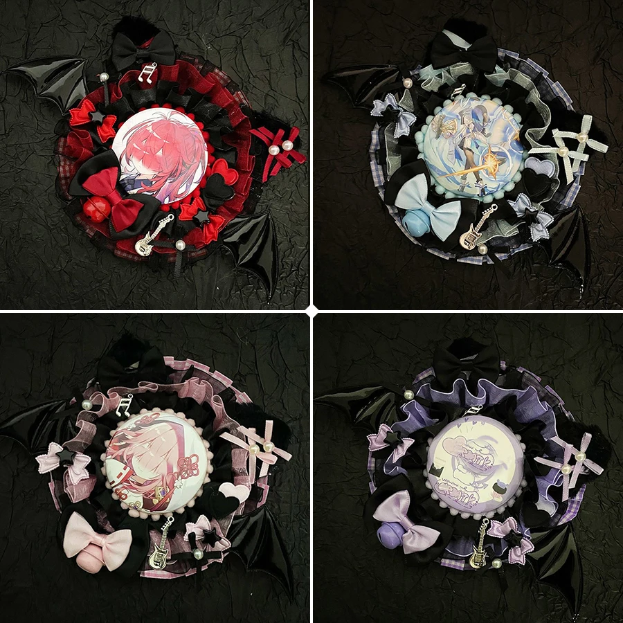 Demon Bat Wings Plush Cat Ears Round Lace Badge Clip, Anime Cartoon Game Character Merchandise, Celebrity Idol Support Badge, Badge Display Stand, Storage Decoration, Badge Holder, Back-To-School Season, Graduation Season, Halloween, Easter Holiday Gifts, Lolita Creative Small Items, Gumei Goods, Itabag, Itaboard, DIY Materials, Accessories, Badge Clip