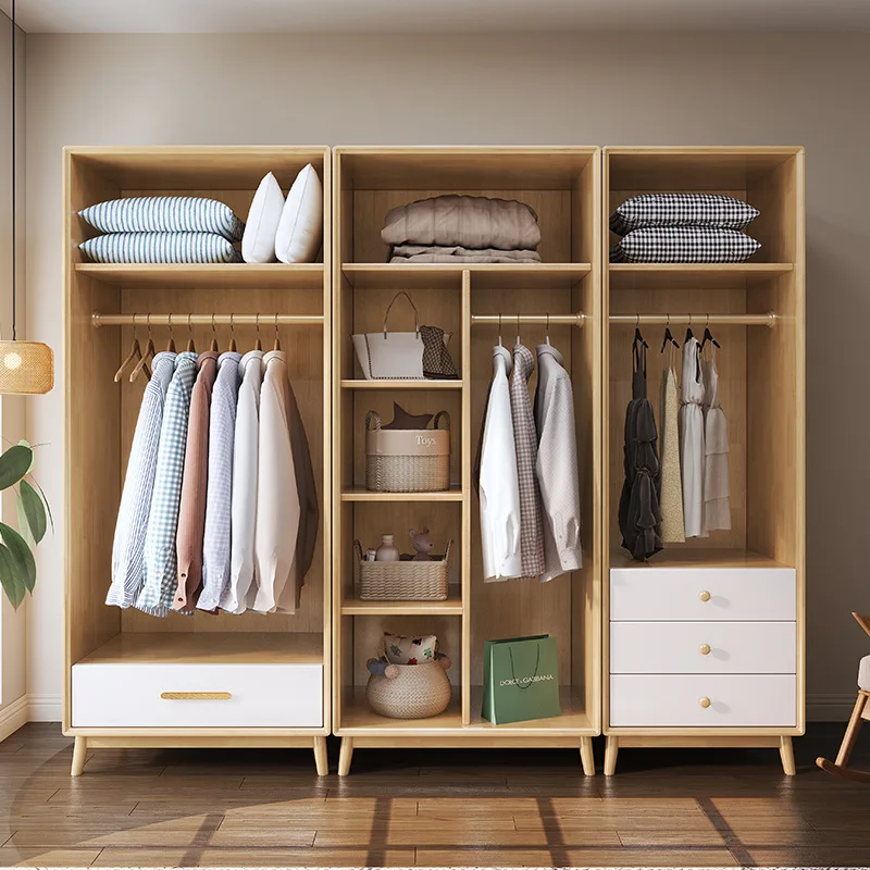 Solid wood wardrobe home combination large wardrobe bedroom multi-functional storage cabinet small apartment hanging wardrobe