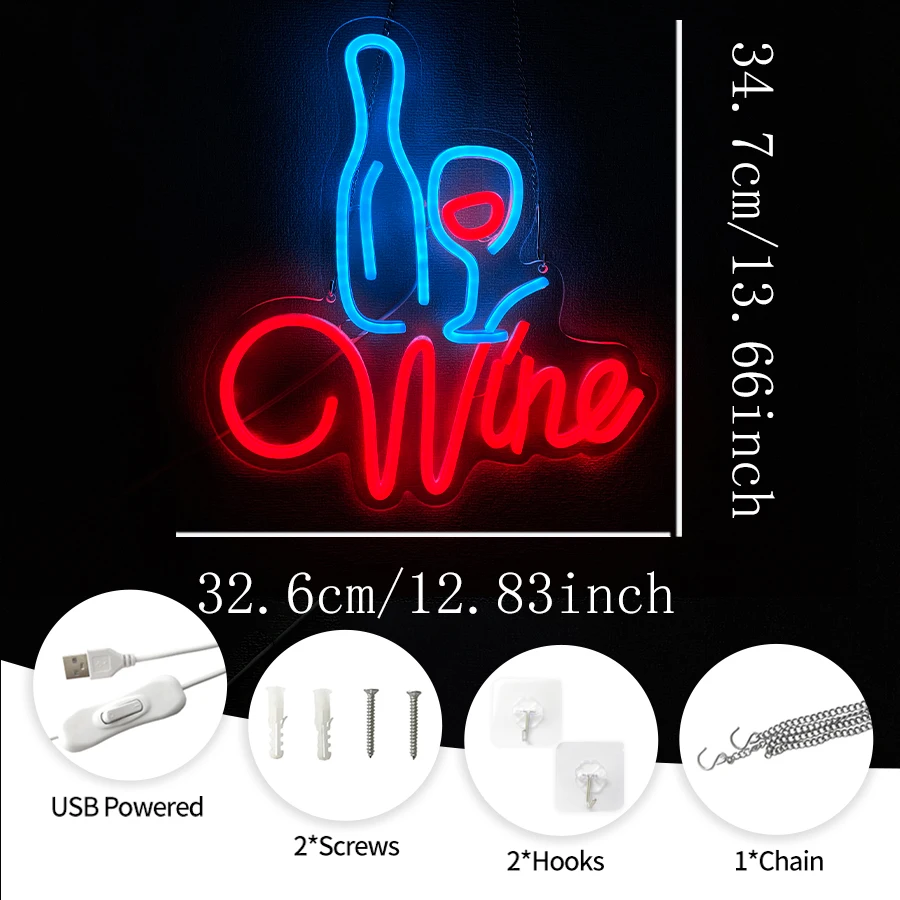 Wine Led Neon Signs, Used For Wall Decor, Family Gatherings, Bars, Clubs, Birthday Parties, Restaurant Signs, Wine Lovers Gifts.