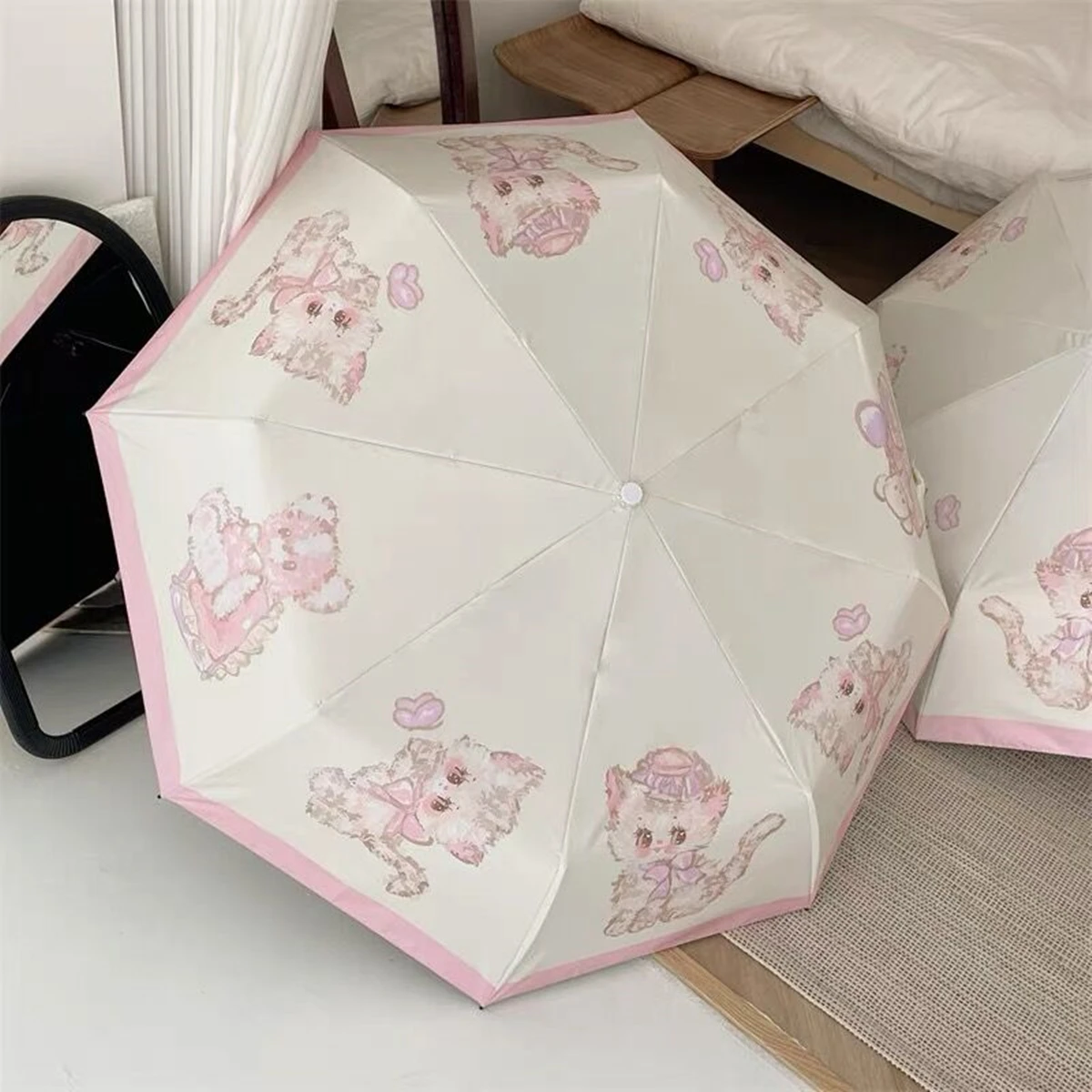 

Cute Umbrella Thick Black Glue Fully Automatic Umbrella Rabbit Pink Sunshade for Waterproof Sunproof UV Umbrellas