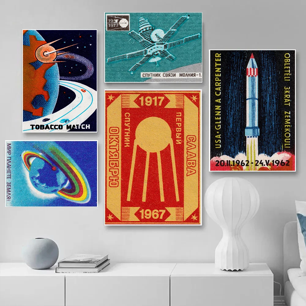 Mysterious Space Satellite Posters Matchbox Style Astronaut Modern Prints Canvas Painting Wall Pictures Home Living Room Decor