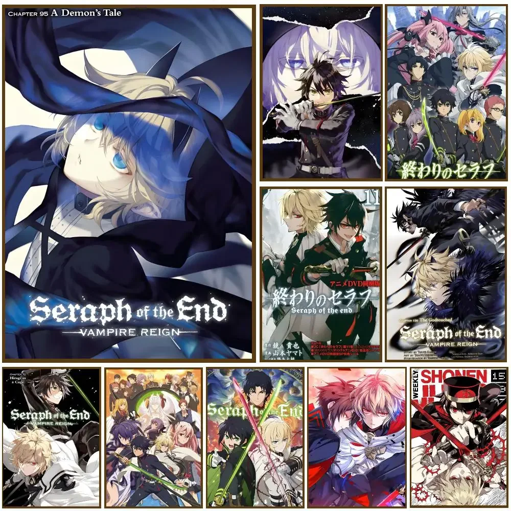 Seraph of the End Anime Dark Fantasy Poster Self-adhesive Living Room Bedroom Party Bar Decor Moisture-proof Fade-resistant HD