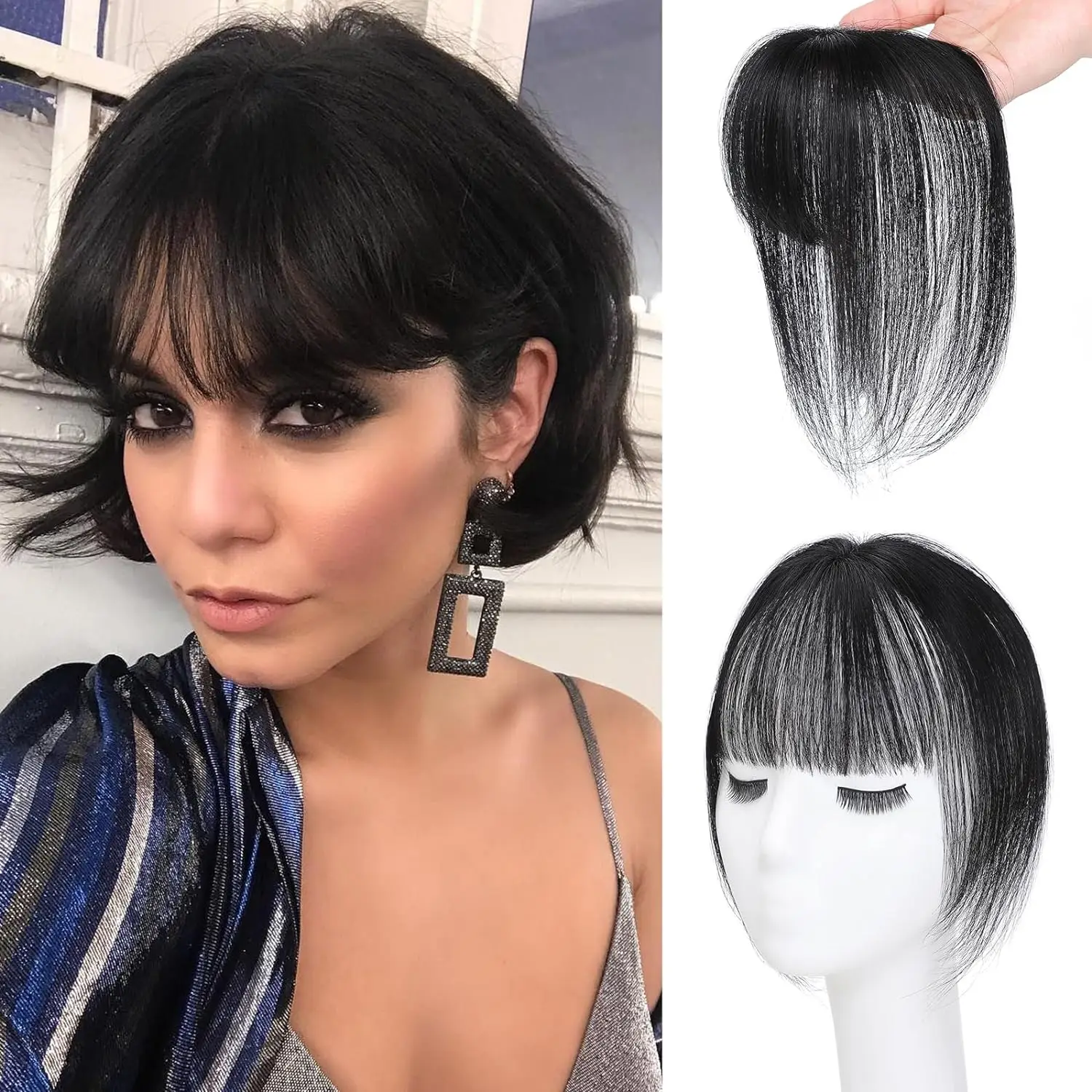 

3D French Bangs Bangs Hair 360° Cover Wipsy Bangs Hair for Women, 2 Secure Clips in Full Fringe Fake Bangs Hair Toppers