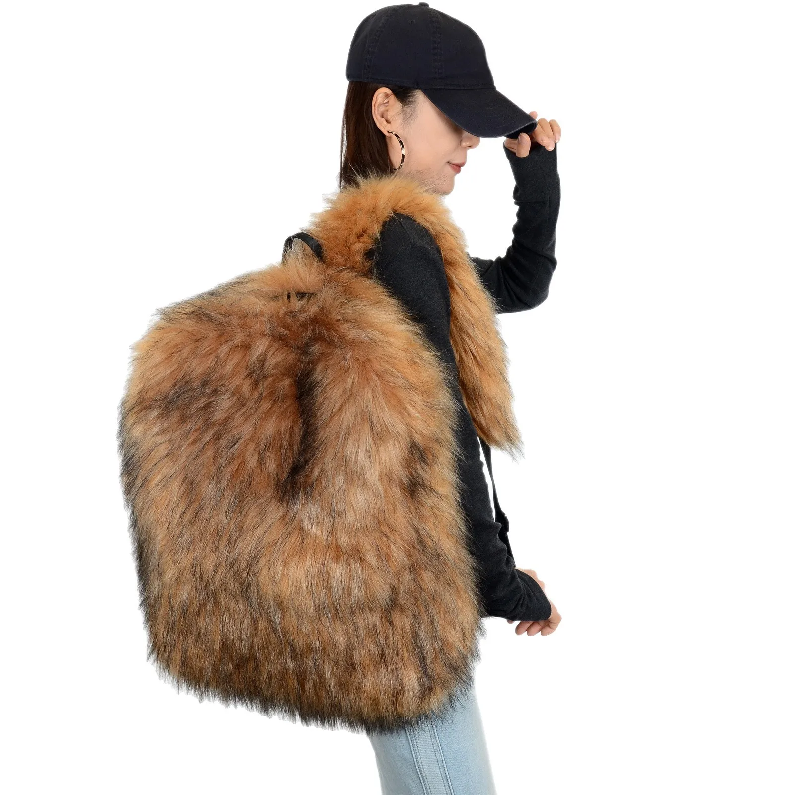 Neuer Kunstfell-Rucksack mit großem Fassungsvermögen, Unisex, Herbst-Winter-Reisetasche, Plüsch-Umhängetasche, supergroßer Rucksack aus weichem Stoff, Unisex – Detail 27