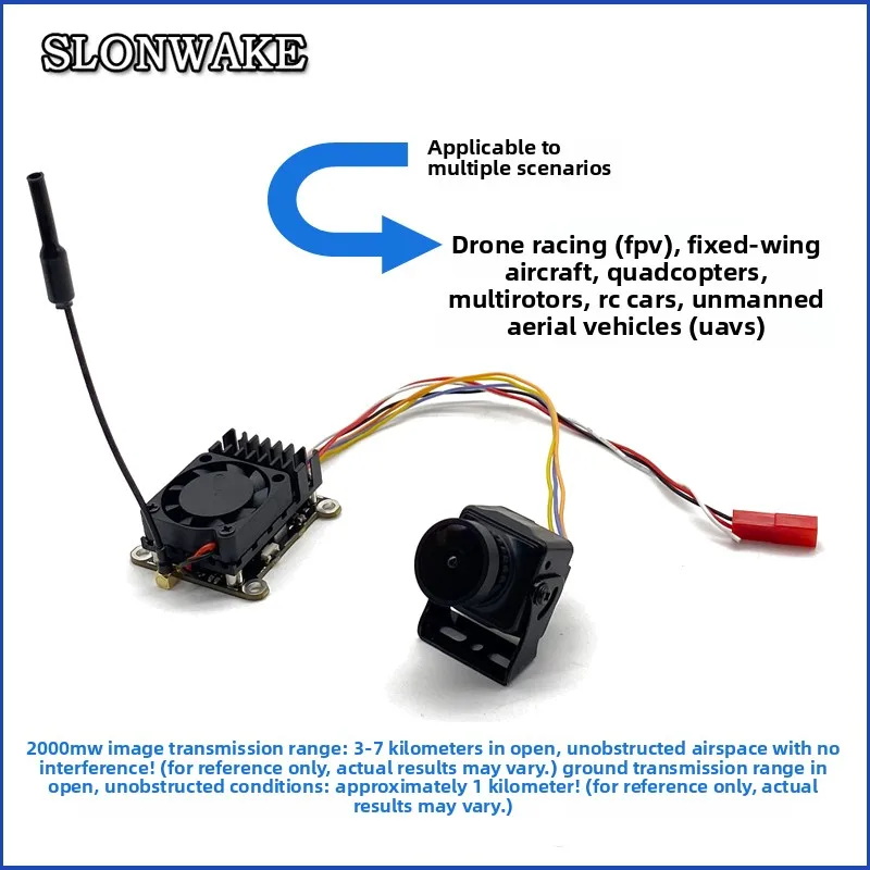 SLONWAKE 5.8G Wysokiej Mocy 2W Symulowany Nadajnik Obrazu FPV Dalekiego Zasięgu Akcesoria do Samolotów Obsługa OSD Zestaw do Tuningu Parametrów