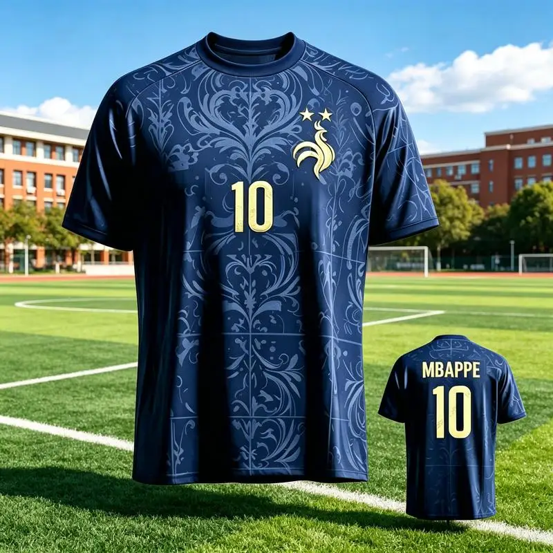 2026-2027 Neues Trikot im Fan-Design von Frankreich, T-Shirt Mbappé # 10, Dembélé # 7-Kinder, Erwachsene, Sport- & Freizeit-Tops T-Shirt Eltern-Kind – Detail 8