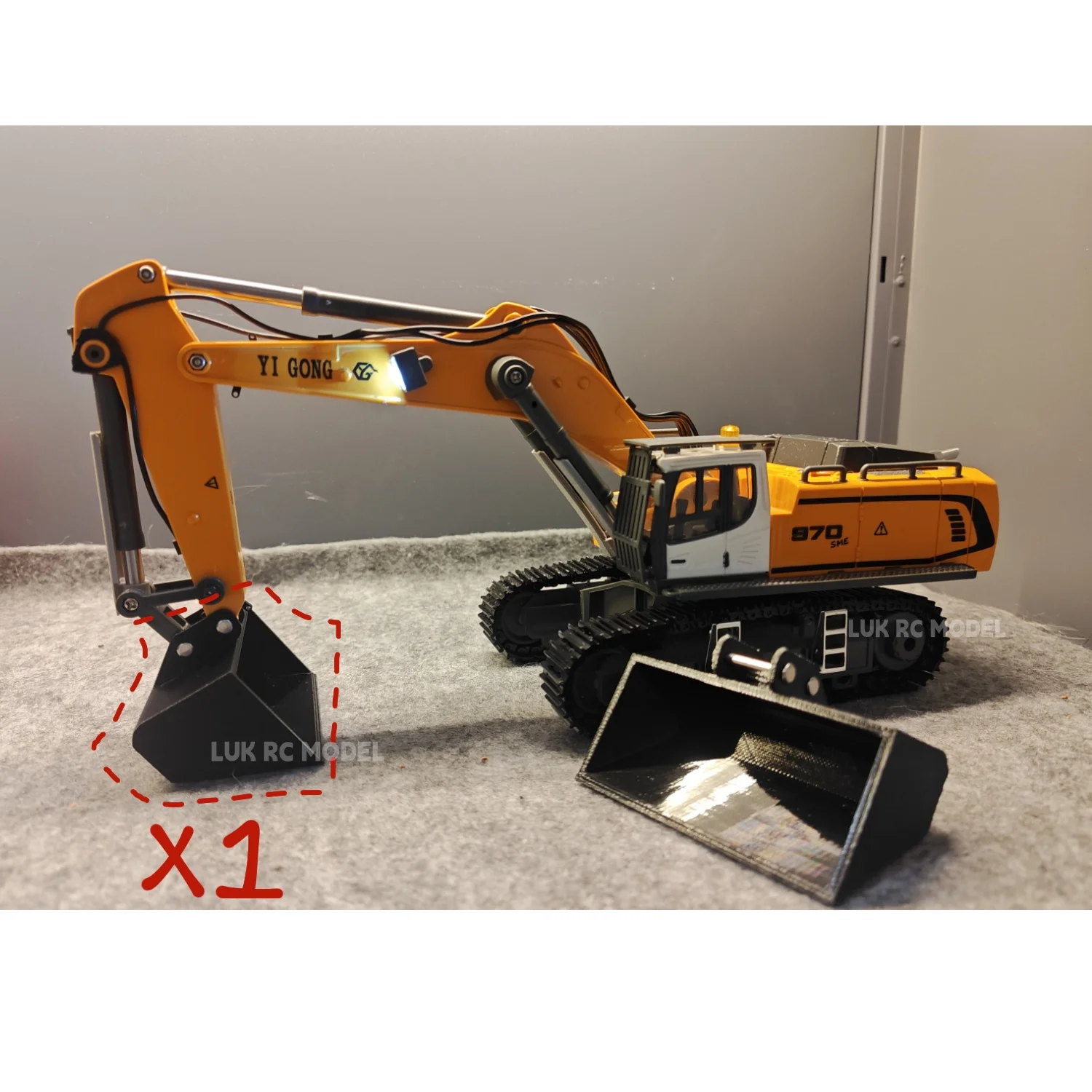 1/50 Black Flat Bucket Plastic 3D Print for Yigong Attachments Accessories YG 970 Excavator Model RC 520 Digger DIY Parts Toy