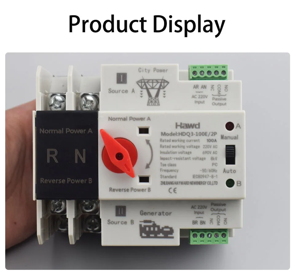 Einphasiger DIN-Schienen-Mini-ATS 2P 125A AC 220V, automatische Umschaltung für unterbrechungsfreie Stromversorgung – Detail 5