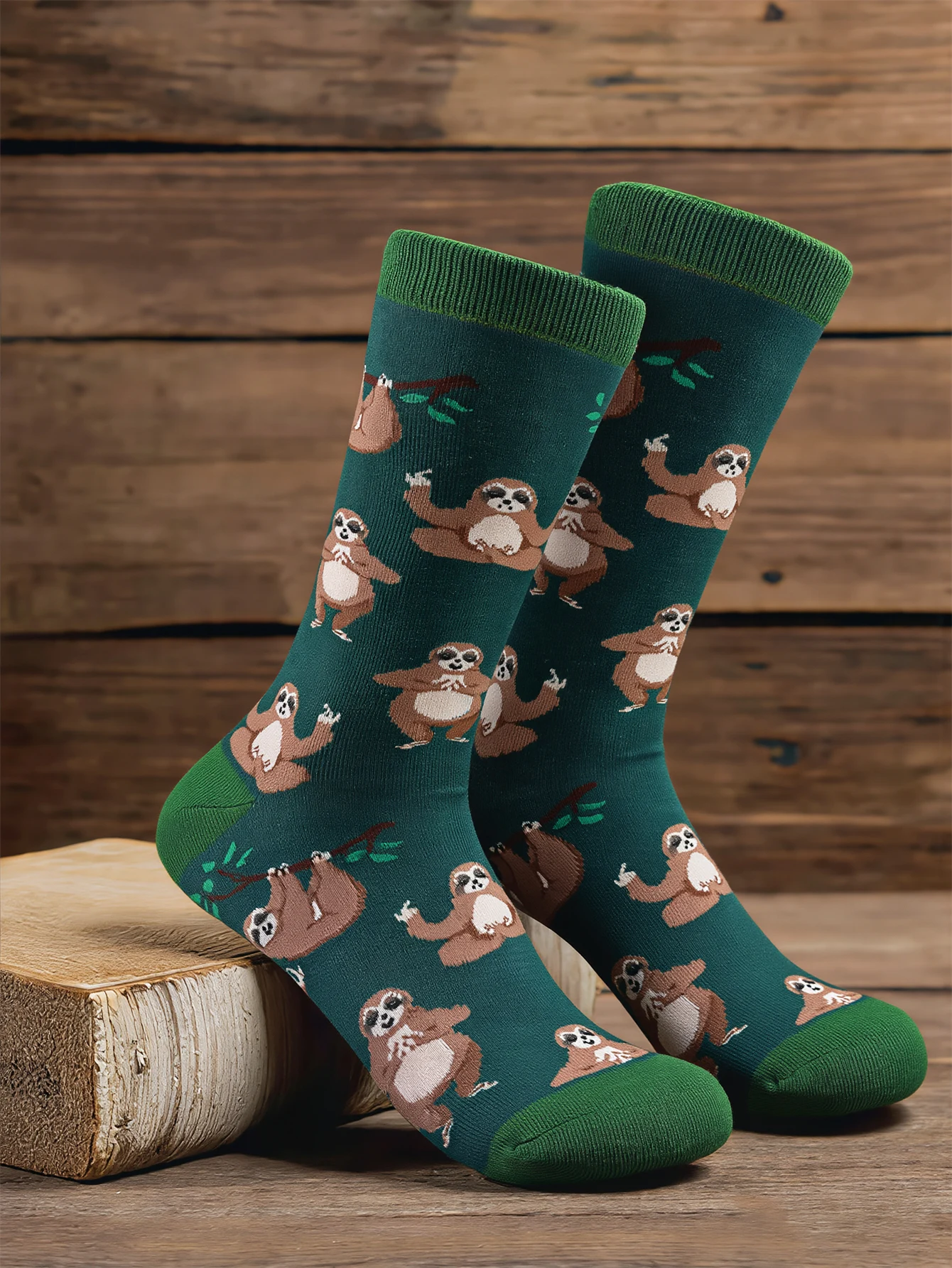 1 Pairs Cartoon Cute Sloth Cotton Socks Men Novelty Forest Animal Pattern Mid Socks For Men Streetwear Daily Socks