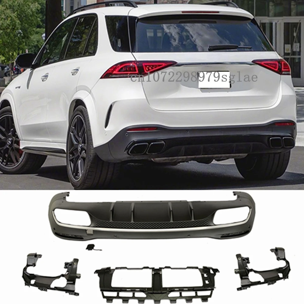 

For Mercedes Benz X167 GLE GLS 2020 2021 Rear Bumper Diffuser Lip with Exhaust Tips PP Car Rear Bumper Diffuser Lip Spoiler