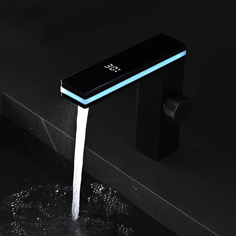 Digital Display Bathroom Basin Faucet Aluminum Washbasin Faucet Intelligent LED Cold and Hot Water Mixer Tap Hotel Water Tap