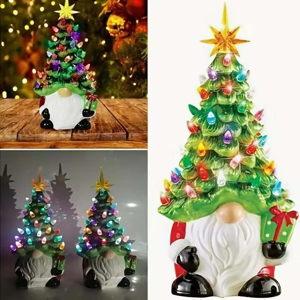 New Christmas Tree Dwarf Battery Luminous Resin Dwarf Christmas Tree Lamp Ornament Christmas Cute Desktop Decorations