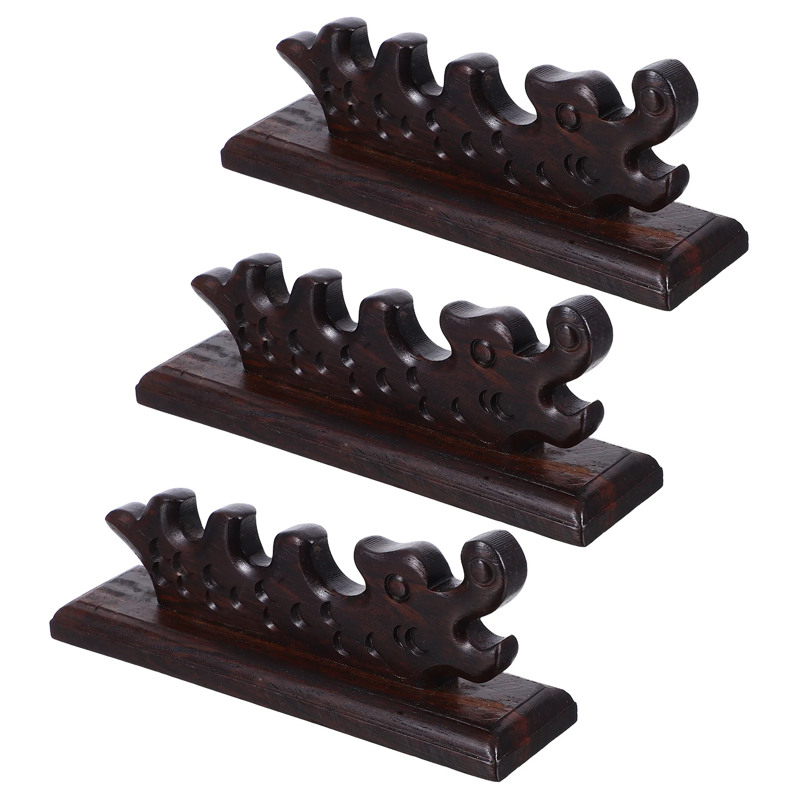 

3Pcs Dragon Motif Wooden Calligraphy Brush Holder Vintage Chinese Painting Brush Rack Writing Pen Stand Dragon Rack Decoration