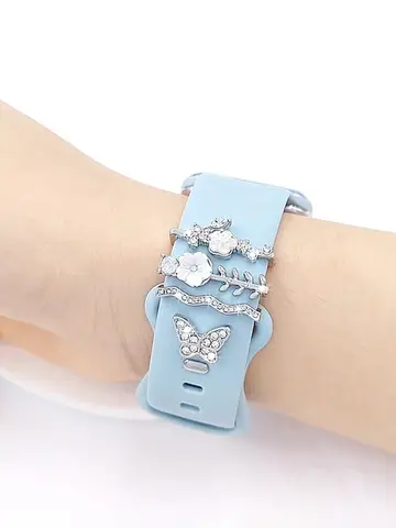 4pcs Butterfly Flower Watchband Ring Loops Nails Studs, Cute Rhinestone Watch Strap Charms Decorations For Iwatch Watchband