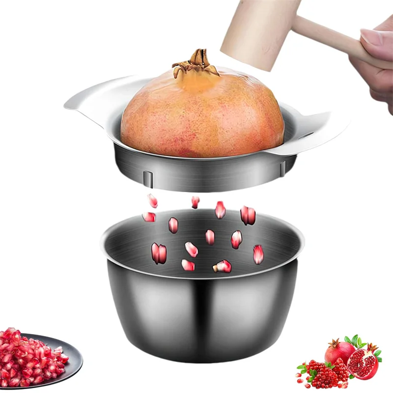 

Stainless Steel Pomegranate Deseeder Peeling Tool With Bowl And Wooden Hammer Versatile Pomegranate Fruit Tool Pomegranate