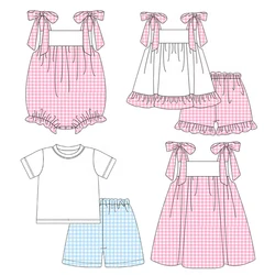 summer children's clothes Short sleeve T-shirt shorts set plaid fabric Toddler boys clothes baby girl outfits kids clothes