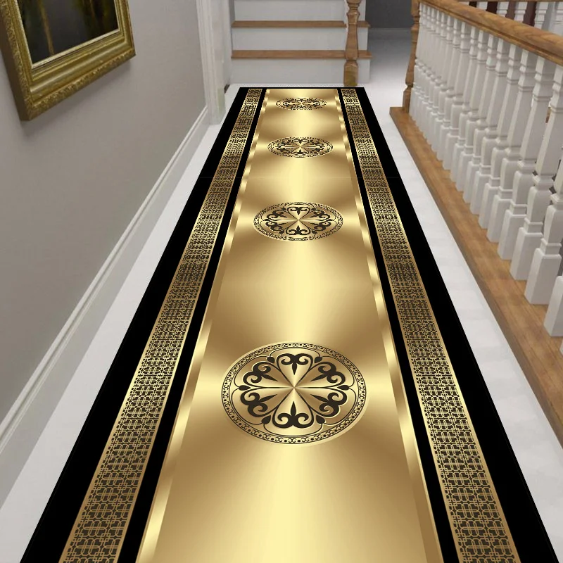 

Luxury Gold Hall Corridor Carpet Non-slip Washable Runner Stairway Rug Outdoors Aisle The Long Corridor Mat Customizable 카펫