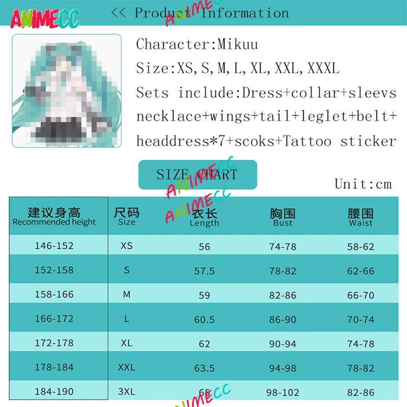 ANIMECC Miku Cosplay Costume parrucca Tattoo Sticker 2023 rassal Mikuu Devil Cosplay Wings Tail Halloween Party Dress per le donne ragazze