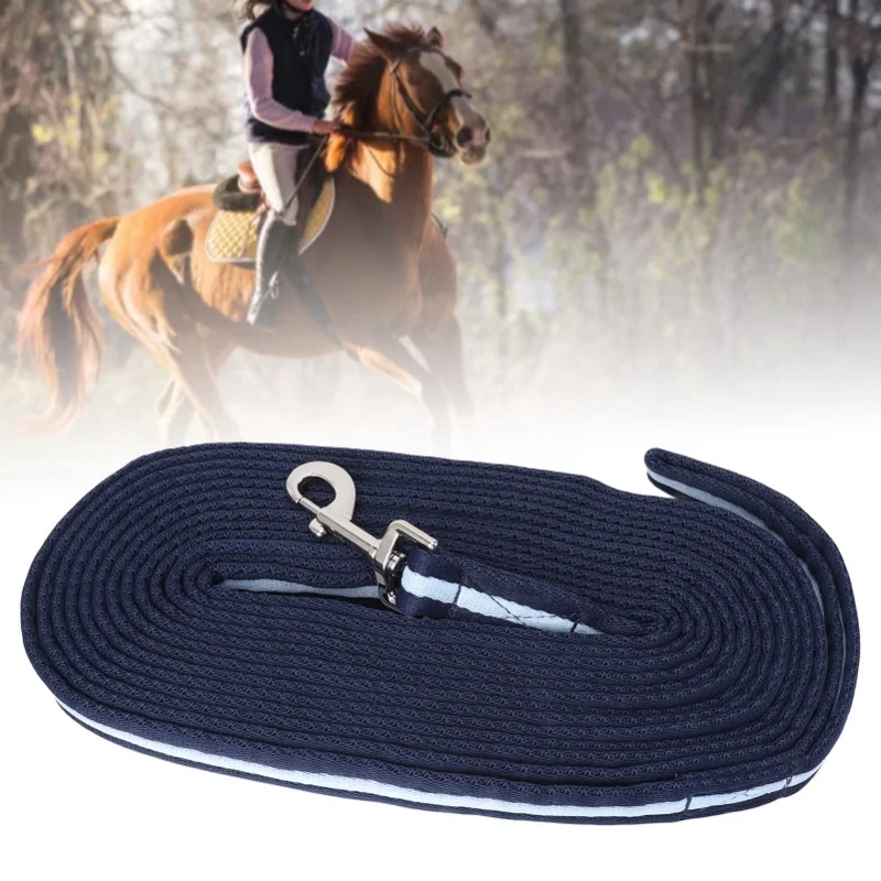 حبل تدريب الخيل باللون الأزرق الداكن بطول 26.2 قدم من الفولاذ المقاوم للصدأ من البوليستر لركوب الخيل الرائد #1