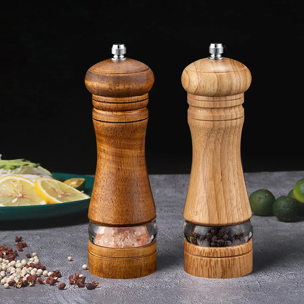 6 Inches Salt and Pepper Grinder Sets Pepper Mill Manual Freshly Ground Seasoning Bottle Ceramic Core Solid Wood Pepper Grinder