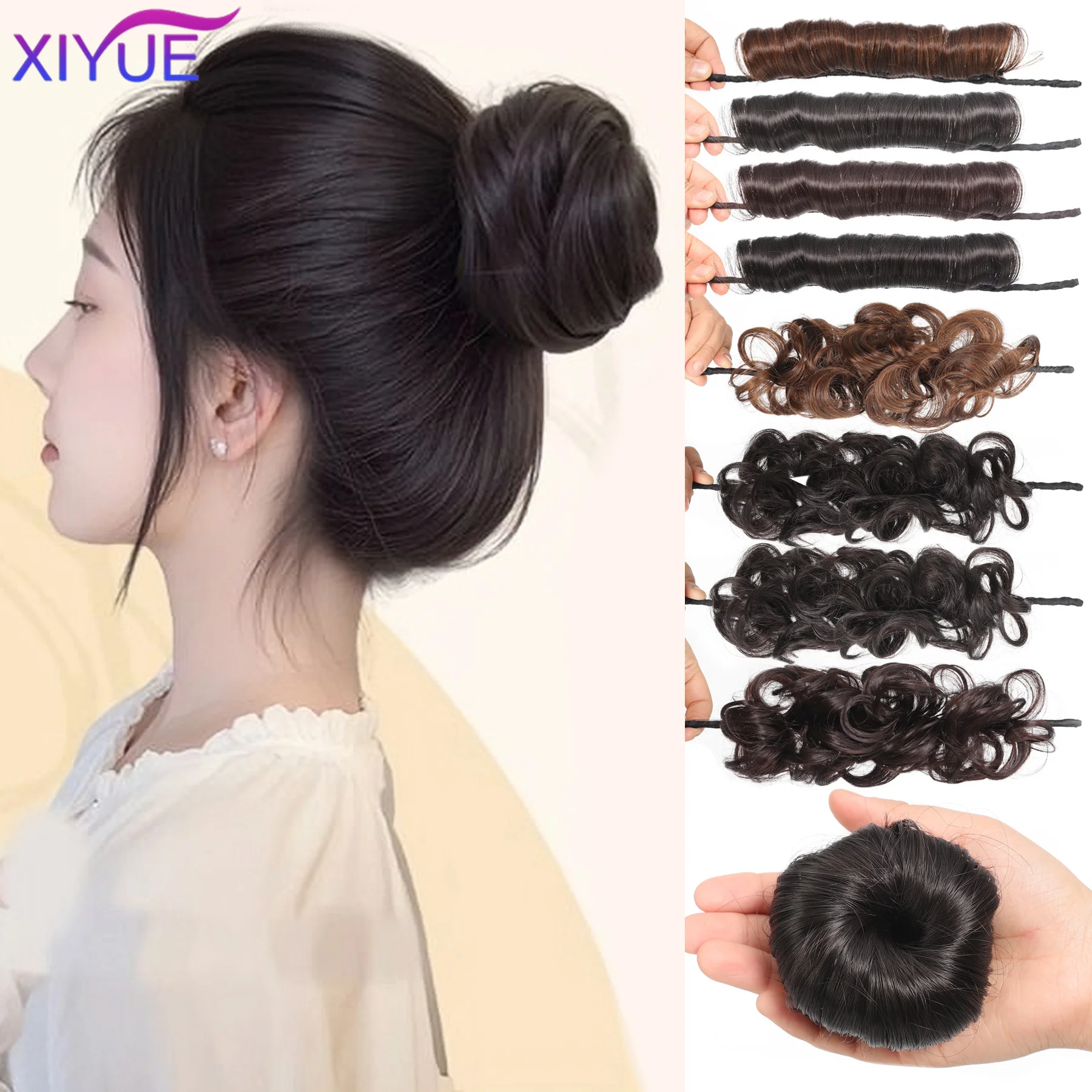 

XIYUE Synthetic Messy Scrunchies Elastic Hair Band Women's Wavy Hair Buns Long Chignon Black Brown Buns Hairpiece For Women