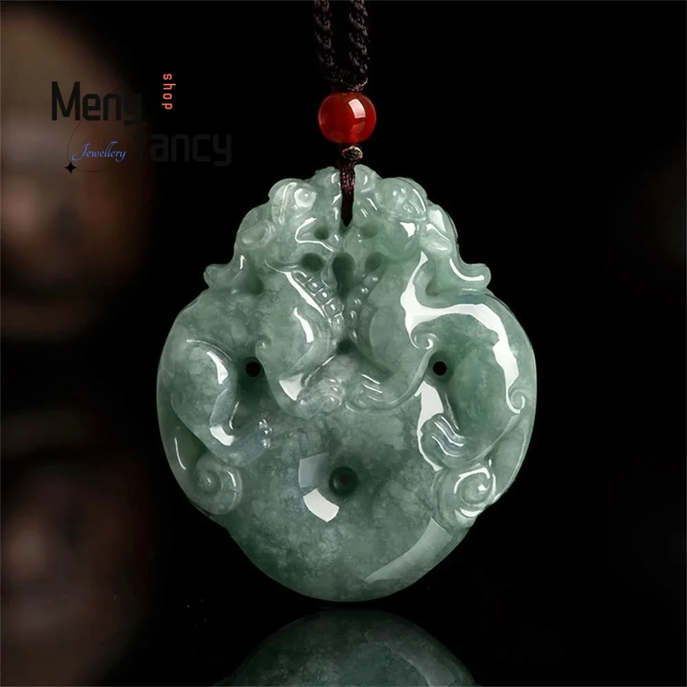 

Natural A-goods Jadeite Double Pixiu Peace Button Pendant Exquisite Mascot Best Selling Fashion Luxury Fine Jewelry Holiday Gift