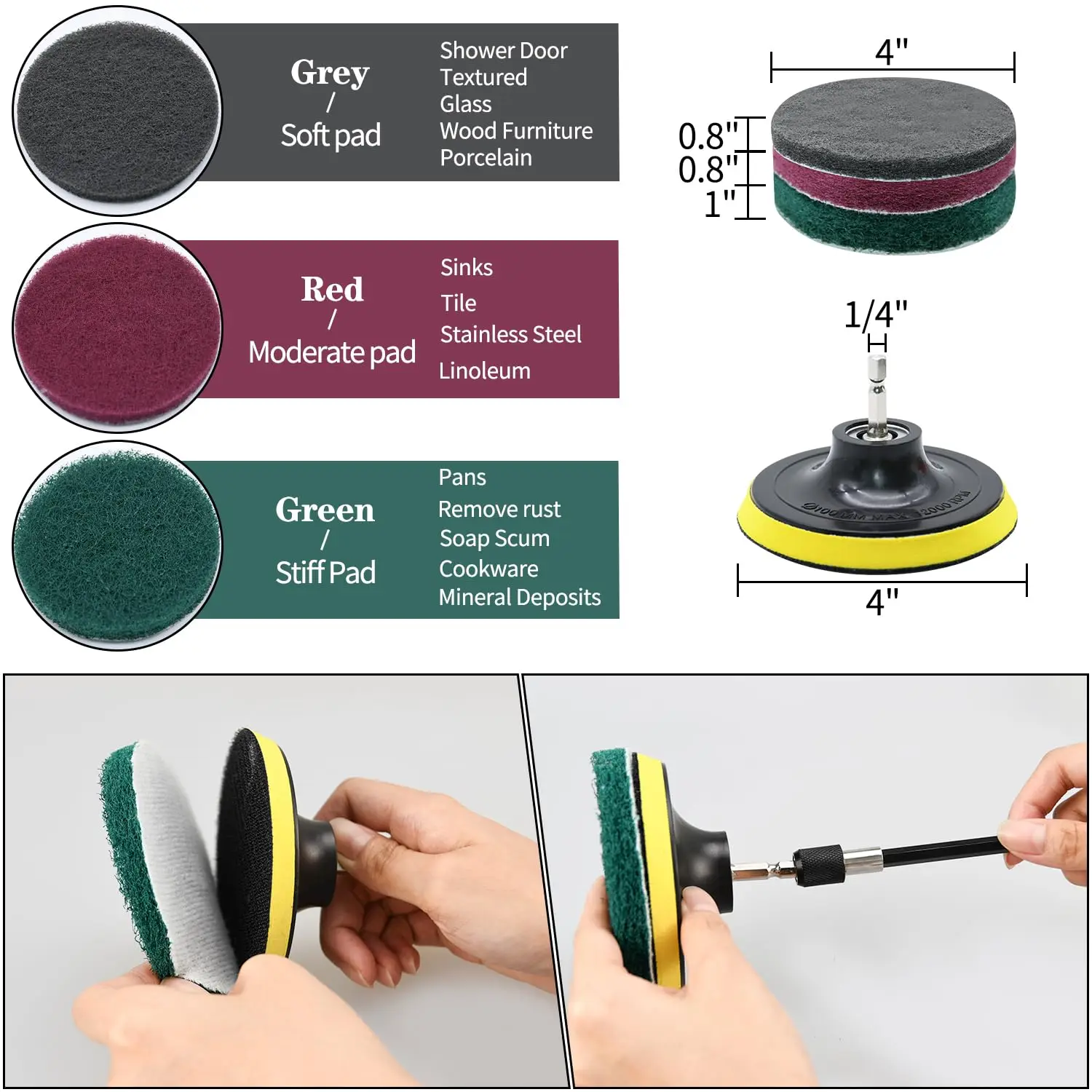 16 Pcs Drill Cleaning Brush Attachment Set with Polishing Pad Scouring Pad and Extension bar for Clean Car Shower Tub Bathroom