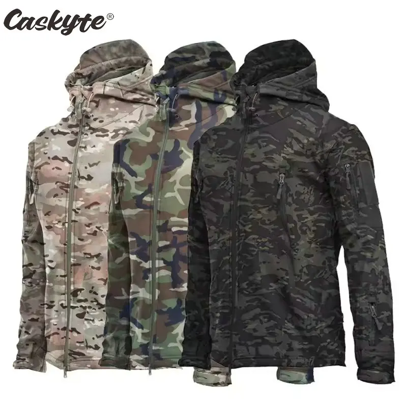 

CASKYTE Men's Winter Autumn Waterproof Cycling Jackets Tactical Windproof SoftShell Jacket Fishing Camping Climbing Coats Hooded