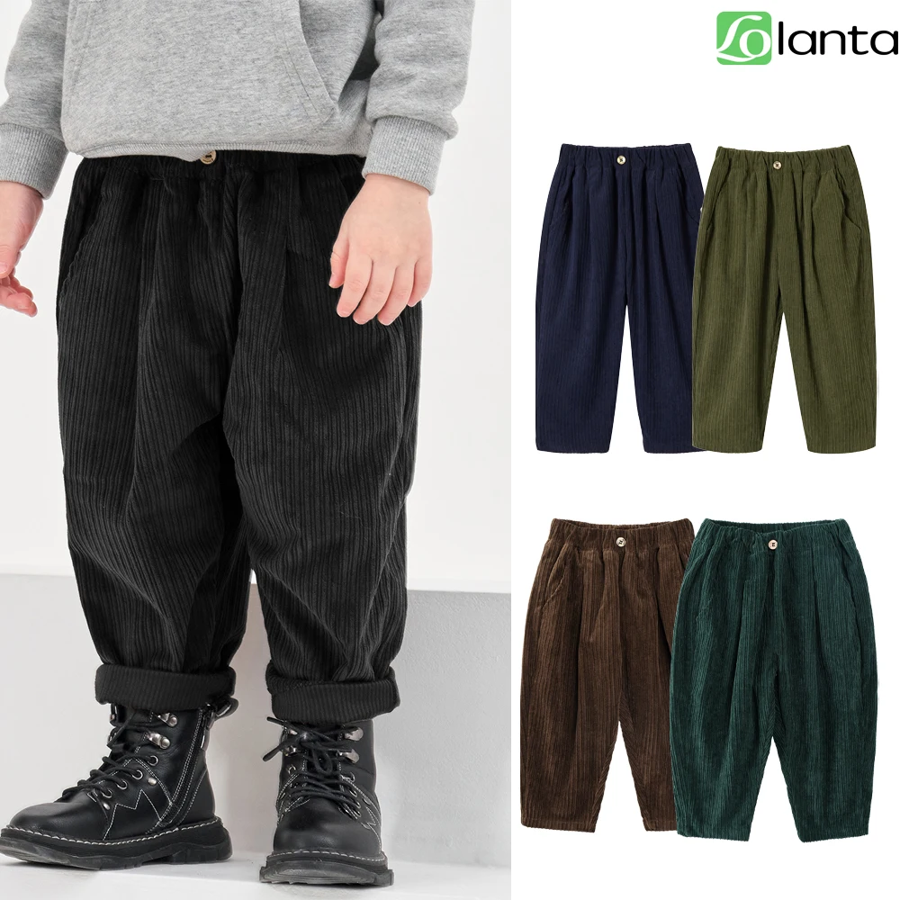 LOlanta Toddler Boys Corduroy Pants Cargo Sweatpants Solid Elastic Waist Casual Long Trousers