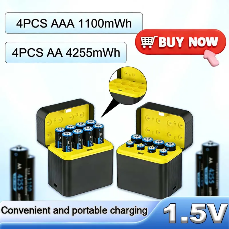

AA AAA 1.5V Rechargeable Batteries - 2850mAh(AA) & 733mAh(AAA) Long-Lasting for Remote Mouse Toy Doorbell Blood Pressure Monitor