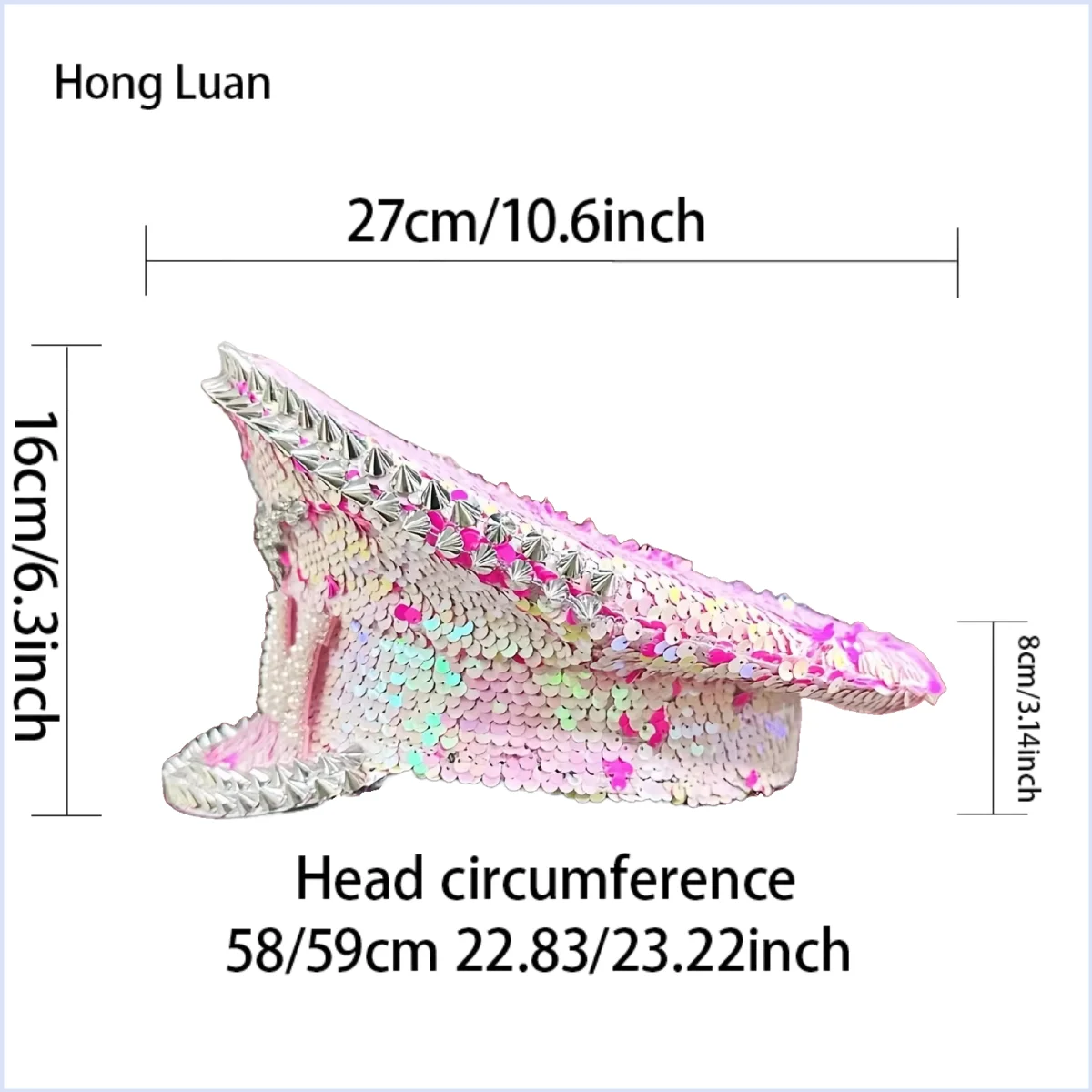 HongLuan Gelber Laser-Leder-Loop-Kapitänshut mit Strasssteinen und Militärkappen für Damen, Rave-Festivals-Accessoires und Partymütze für Herren