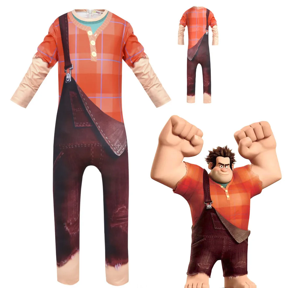 Kids Anime Cartoon Game Ralph Long Sleeves Jumpsuit Outfit for Boys Christmas Halloween Cosplay Costume