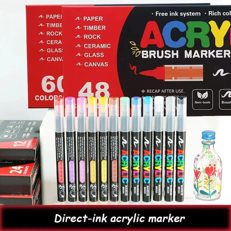 

Acrylic Paint Markers Pens Soft Brush Pens Acrylic Paint Pens for Wood Stone Canvas Glass Fabric Rock Painting