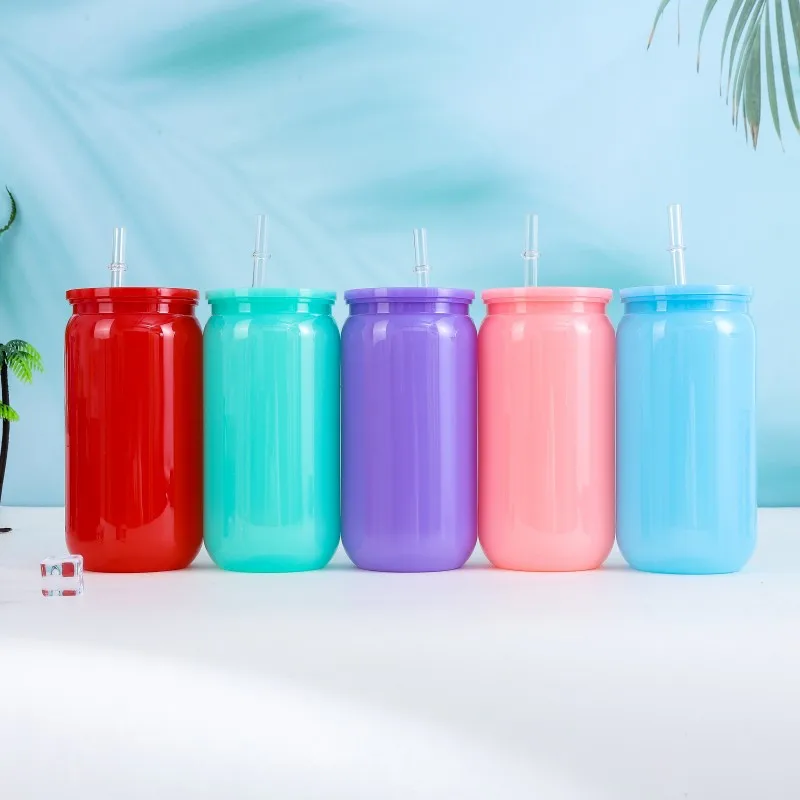 Transparent Straw Colored Plastic Cup Eco-Friendly Straw Cup Portable Water Bottle With Lid For Cold Milk Drinks Straw Material