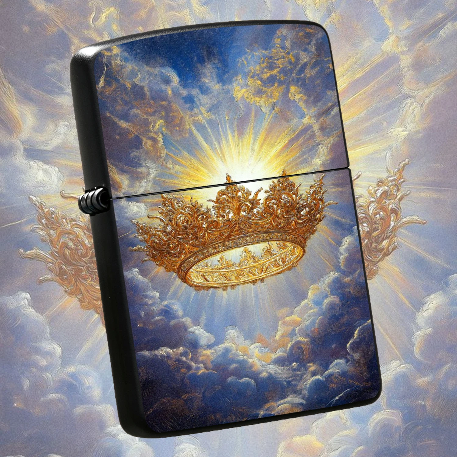 Exquisite Cloud Sky Holy Light Crown Themed Portable Igniter, Delicate Art Printed Practical Ignition Accessory, Perfect For Daily Use, Outdoor Gathering, Holiday Gift, Personal Style Showing, Fine Craftsmanship With Elegant Aesthetic, Idea