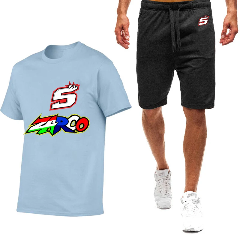 2025 Zomer Heren Johann Zarco No 5 Logo Print Ronde Hals Sneldrogend Comfortabel T-shirt + Losse Ademende Korte Broekpakken
