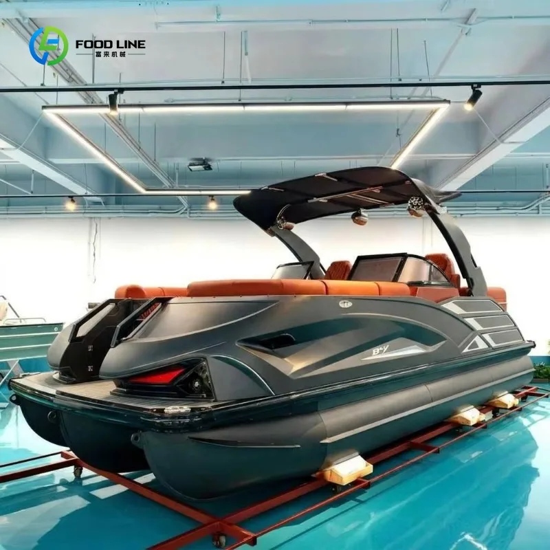 Luxury Sport Party Cruiser Pontoon Boat 22FT 12 Person Front Lounge Electric Arch Outboard Motor OEM Customized